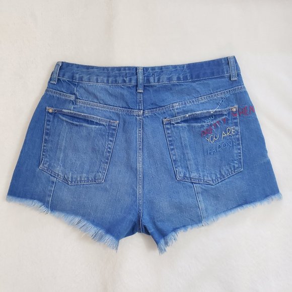 ZARA TRAFALUC High Rise Button Fly Frayed Denim Short SZ 8 - Picture 5 of 16